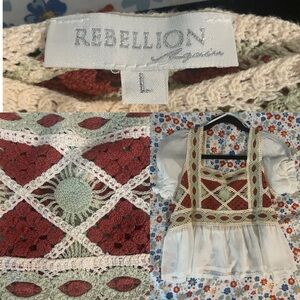 White Sage Green Burnt Umber Crochet Granny Square Top